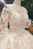 Luxury Wedding Dresses Off-The-Shoulder Top Quality Lace Long Train Half Sleeves Lace Up