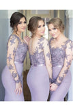 Long Sleeves Bridesmaid Dresses Mermaid Scoop Spandex