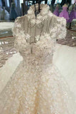 Marvelous High Neck Wedding Dresses A Line With Crystals Royal Train Tulle High