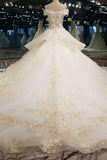 Luxurious Wedding Dresses Off The Shoulder A-Line Royal Train Lace