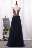 New Arrival Prom Dresses Spaghetti Straps Tulle A Line Zipper