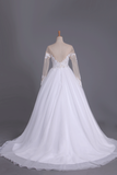 Long Sleeves Bateau Open Back Wedding Dresses Tulle With Applique