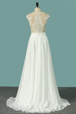 Chiffon Wedding Dresses Scoop Cap Sleeves With Applique And