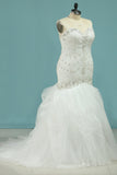 Mermaid Beaded Bodice Wedding Dresses Sweetheart Tulle Sweep