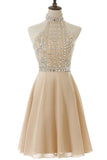 A Line High Neck Homecoming Dresses Chiffon With Beading