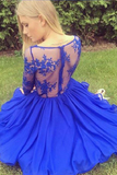 A Line V Neck Long Sleeves Homecoming Dresses Chiffon With