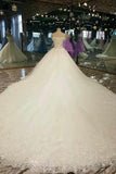 New Arrival Awesome Wedding Dresses Off The Shoulder A Line With Crystals Royal Train Tulle Lace Up