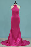 Bridesmaid Dresses Halter Mermaid Satin With Applique Sweep