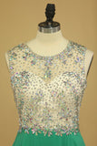 Scoop Open Back A Line With Beads Prom Dresses Sweep