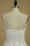 Chiffon Spaghetti Straps Beaded Bodice Wedding Dresses A