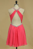 Halter A Line Short/Mini Homecoming Dresses Chiffon With Beads And