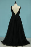 New Arrival Open Back Prom Dresses V Neck Tulle With Applique A