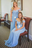 Charming Off the Shoulder Sky Blue Sweetheart Chiffon Wedding Party Dresses, Bridesmaid Dress STA15117