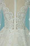 Luxurious Scoop Wedding Dresses A Line Tulle With Appliques And Beading Royal