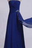 Classic Prom Dresses Strapless A Line Chiffon Floor Length With Ruffles And Beads