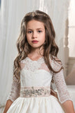 New Arrival Scoop With Beading&Appliques Satin Mid-Sleeves Flower Girl