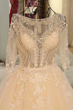 Long Sleeves Scoop Neck Wedding Dresses A Line With Beading Court Train Tulle Lace