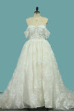 A Line Lace Off The Shoulder Wedding Dresses Chapel Train New