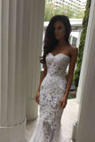 Hot Selling Sweetheart Wedding Dresses Sheath With Applique And Beads Sweep