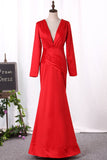 New Arrival V Neck Long Sleeves Mermaid Mother Of The Bride Dresses Stretch