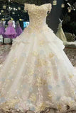 Floral Wedding Dresses A Line With Handmade Flowers Lace