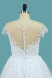 A Line Lace Cap Sleeve Scoop Wedding Dresses With Beads Court