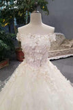 Floral Wedding Dresses Lace Up Scoop Neck With Appliques And Handmade