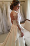 High Neck Open Back Long Sleeves Wedding Dresses A Line