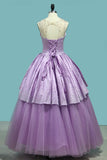 Scoop Ball Gown Quinceanera Dresses Tulle & Satin With Beads