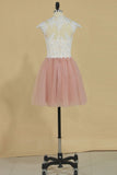 Tulle High Neck With Applique Homecoming Dresses A