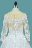 A Line 3/4 Length Sleeves Tulle Scoop Wedding Dresses With