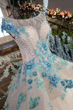 New Arrival FloralWedding Dresses Scoop Neck With Appliques And Handmade Flowers Lace