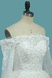 Boat Neck Tulle Wedding Dresses A Line With Applique And Beads Chapel