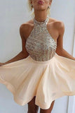 A Line/Princess Halter Homecoming Dresses Chiffon Open Back With