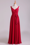 New Arrival Bridesmaid Dresses Straps A-Line Chiffon Floor-Length