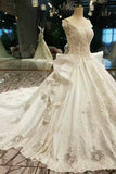 Marvelous Satin High Quality Floral Wedding Dresses Lace Up Scoop Neck With