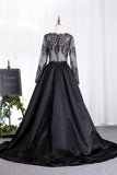 New Arrival Prom Dresses V Neck Satin 3/4 Length Sleeves With