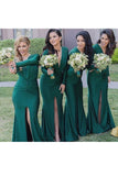 V Neck Long Sleeves Mermaid Bridesmaid Dresses With