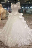 New Arrival Scoop Luxurious Wedding Dresses Lace Up With Appliques And