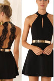 A Line/Princess Scoop Neck Black Homecoming Dresses Chiffon With Gold