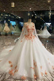 Elegant Scoop Neck Wedding Dresses Tulle A-Line Lace Up With Shoulder