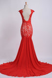 Open Back Prom Dresses Mermaid Sweep/Brush Train Chiffon&Lace