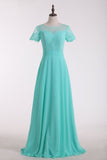 Bridesmaid Dresses Scoop Short Sleeve Chiffon & Lace Floor Length