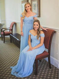 Charming Off the Shoulder Sky Blue Sweetheart Chiffon Wedding Party Dresses, Bridesmaid Dress STA15117