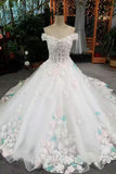 New Arrival Off The Shoulder Floral Wedding Dresses Lace Up With Appliques And Handmade