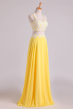 New Arrival Halter Prom Dresses A-Line With Applique Chiffon