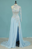 New Arrival High Neck One Sleeve With Applique And Slit Prom