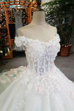 New Arrival Off The Shoulder Floral Wedding Dresses Lace Up With Appliques And Handmade