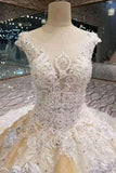 Floral Wedding Dresses Lace Up With Appliques And Crystals Scoop Neck