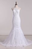 Halter Mermaid Wedding Dresses With Applique Tulle Chapel Train